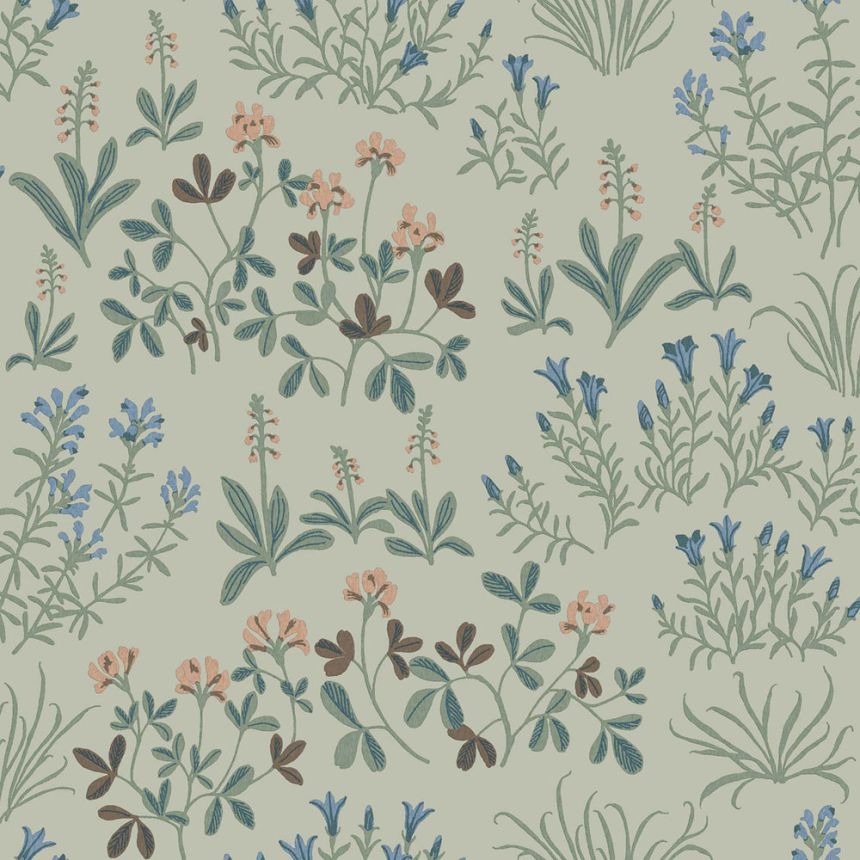 Wallpaper, green, flowers, 5801, Nordic Folk, Borastapeter