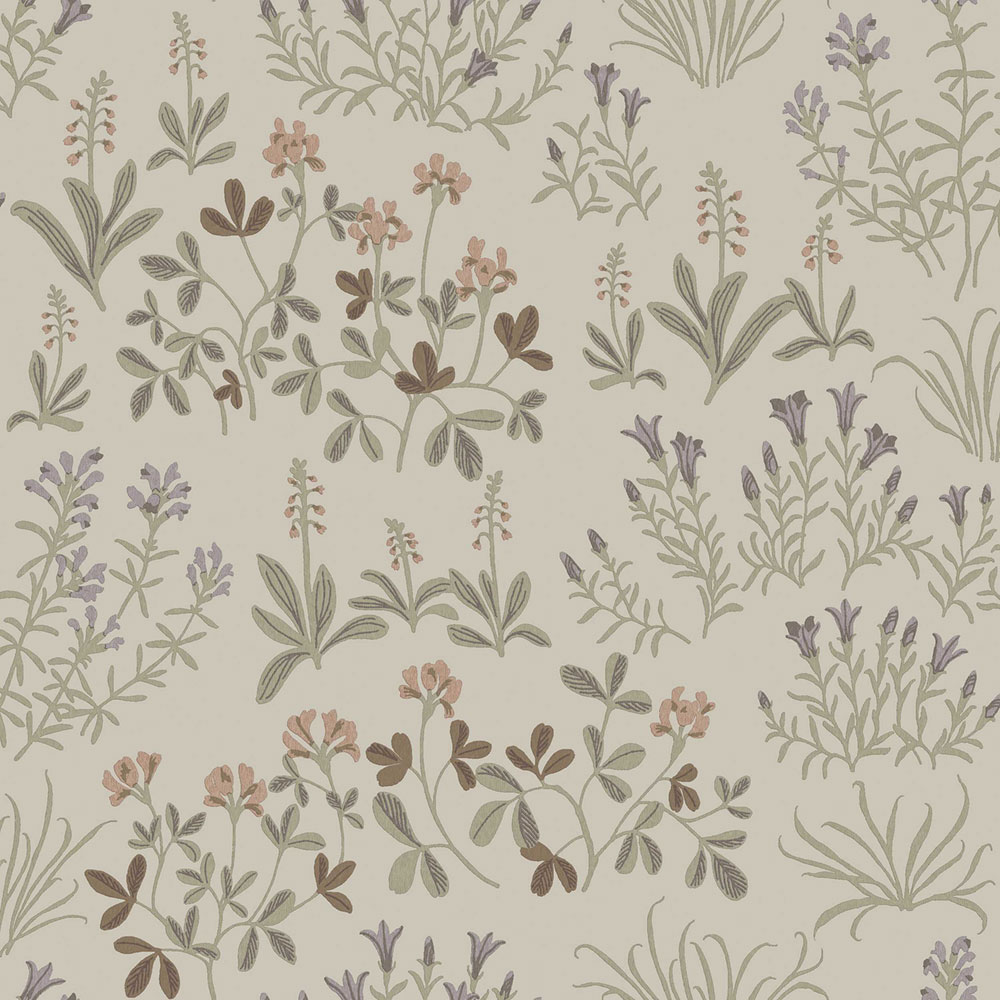 Wallpaper, grey-beige, flowers, 5804, Nordic Folk, Borastapeter