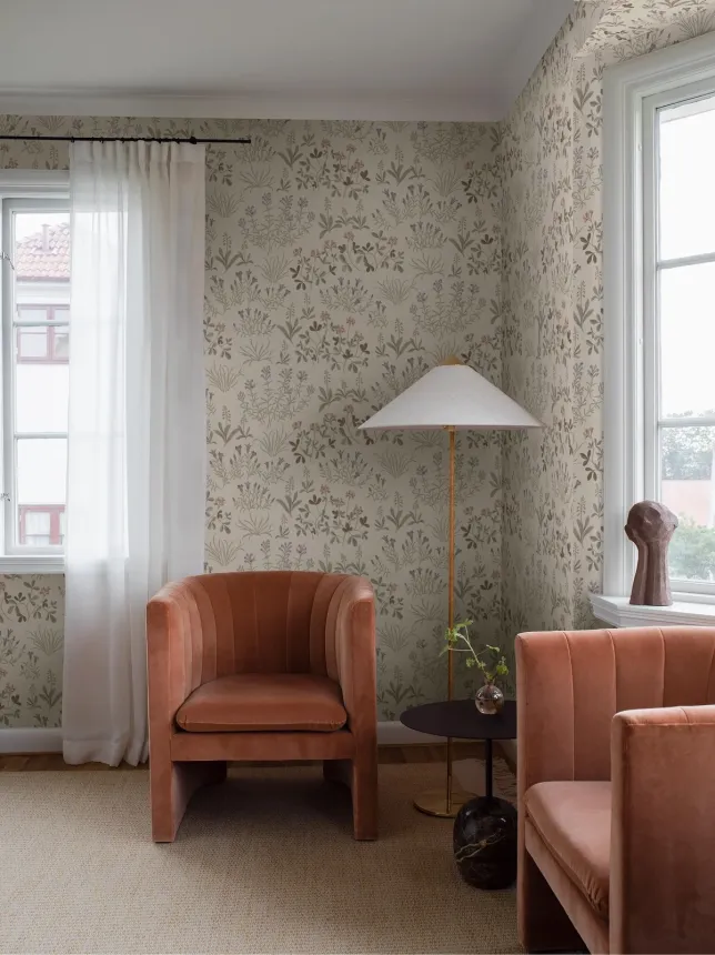 Wallpaper, grey-beige, flowers, 5804, Nordic Folk, Borastapeter