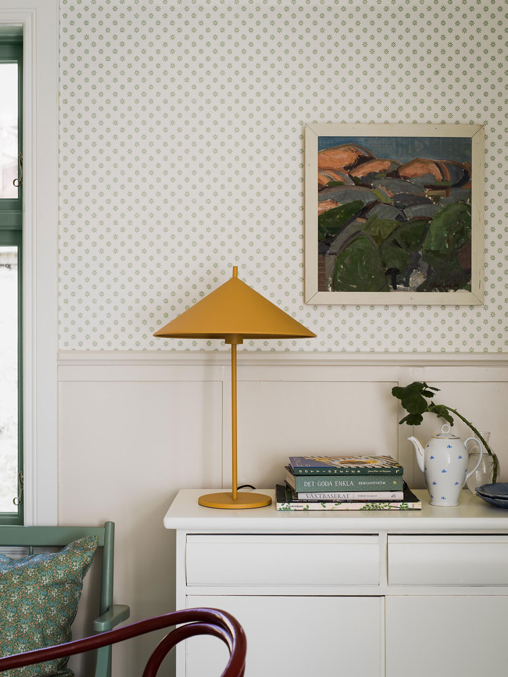 Wallpaper, white-green, flowers, 5809, Nordic Folk, Borastapeter