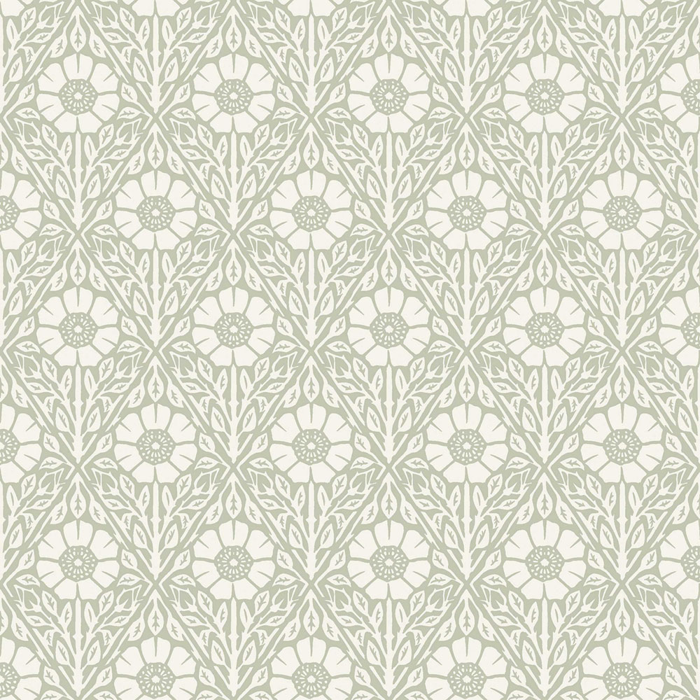 Wallpaper, green-white, flowers, 5811, Nordic Folk, Borastapeter