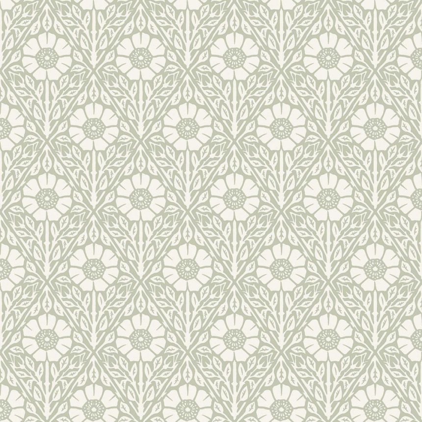 Wallpaper, green-white, flowers, 5811, Nordic Folk, Borastapeter