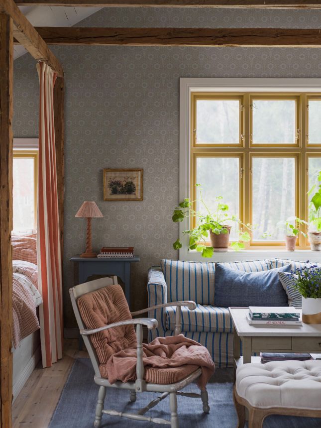 Wallpaper, beige, flowers, 5814, Nordic Folk, Borastapeter