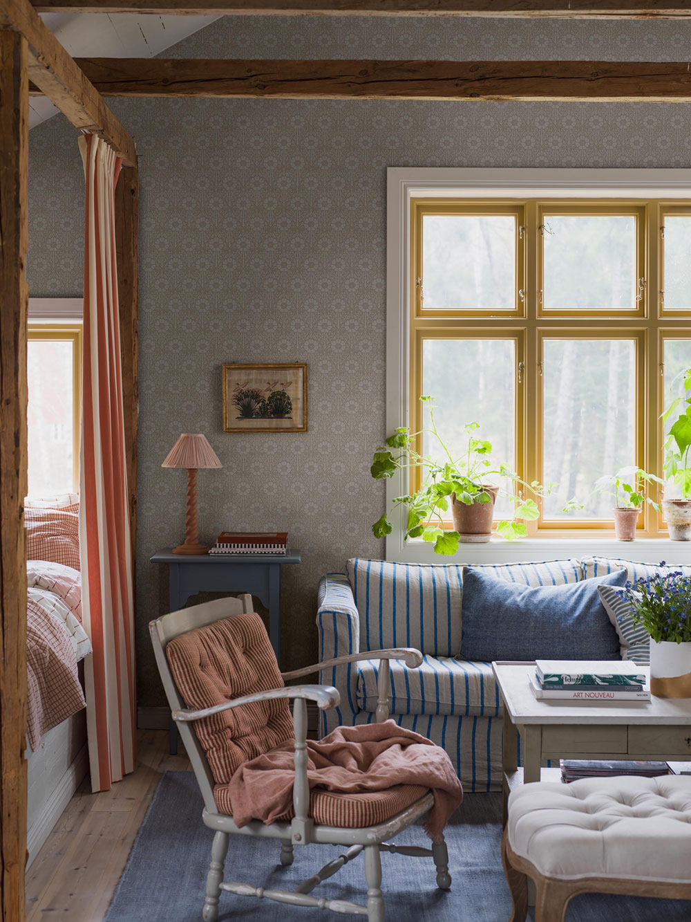 Wallpaper, beige, flowers, 5814, Nordic Folk, Borastapeter