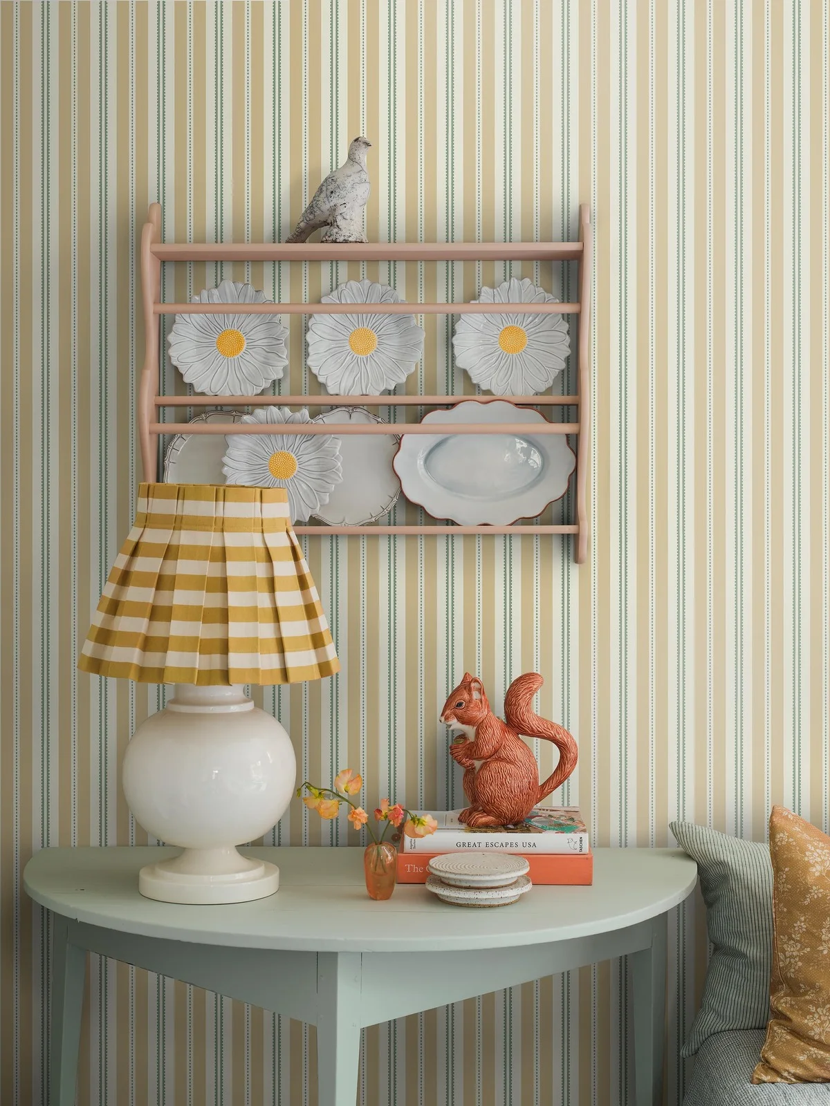 Wallpaper, yellow-green, stripes, 5816, Nordic Folk, Borastapeter