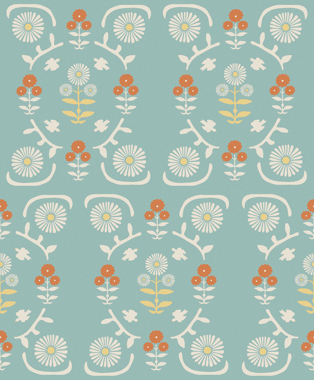 Wallpaper, blue, flowers, 5821, Nordic Folk, Borastapeter