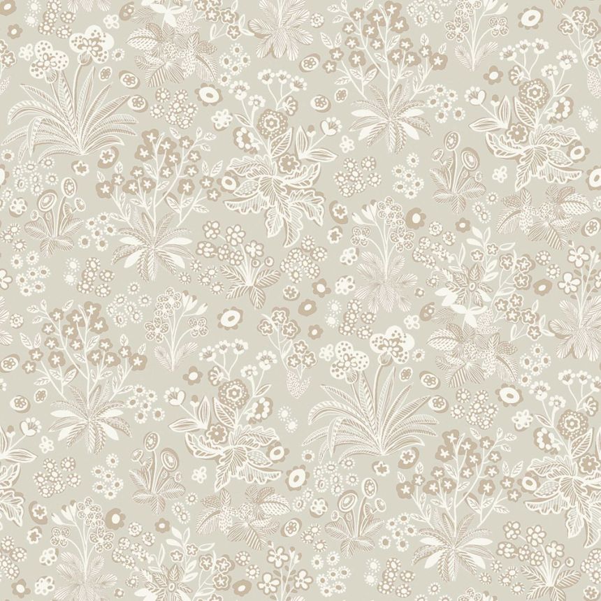 Wallpaper, grey-beige, flowers, 5827, Nordic Folk, Borastapeter