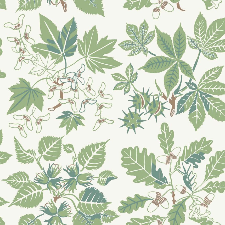 Wallpaper, green-brown, leaves, 5832, Nordic Folk, Borastapeter