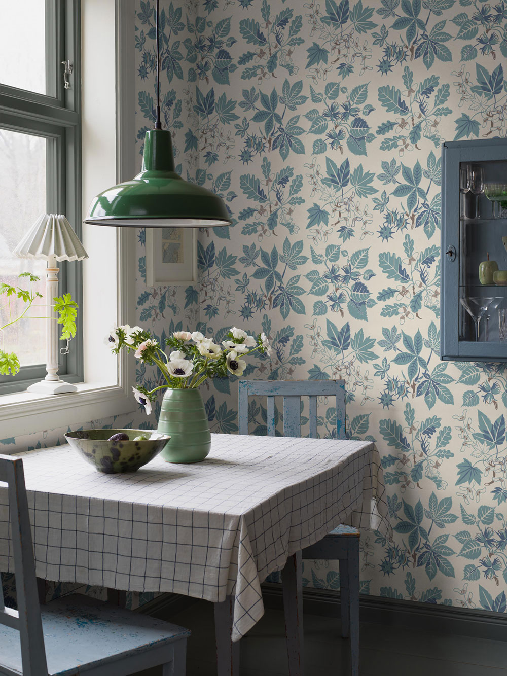 Wallpaper, turquoise, leaves, 5834, Nordic Folk, Borastapeter