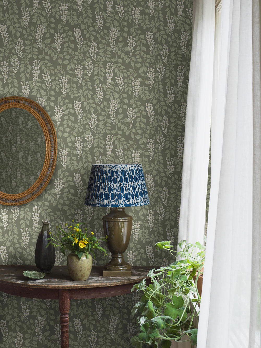 Wallpaper, green, wisteria flowers, 5710, Orangeri, Boråstapeter