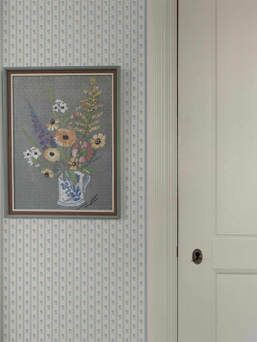 Wallpaper, blue, flowers, stripes, 6956, Osterlen, Borastapeter