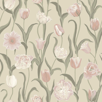 Wallpaper, beige, flowers, tulips, 6970, Osterlen, Borastapeter