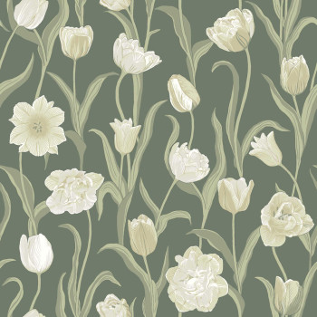 Wallpaper, green, flowers, tulips, 6971, Osterlen, Borastapeter