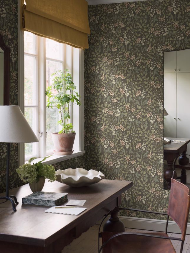 Wallpaper, green, flowers, leaves, 6986, Osterlen, Borastapeter
