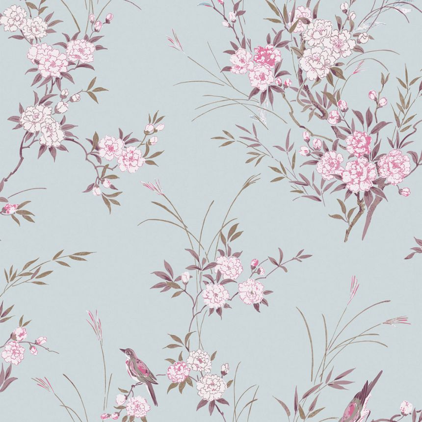Wallpaper, blue, flowers, birds, 125119, Shabby Chic by Rachel Ashwell
