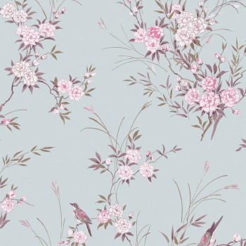 Wallpaper, blue, flowers, birds, 125119, Shabby Chic by Rachel Ashwell