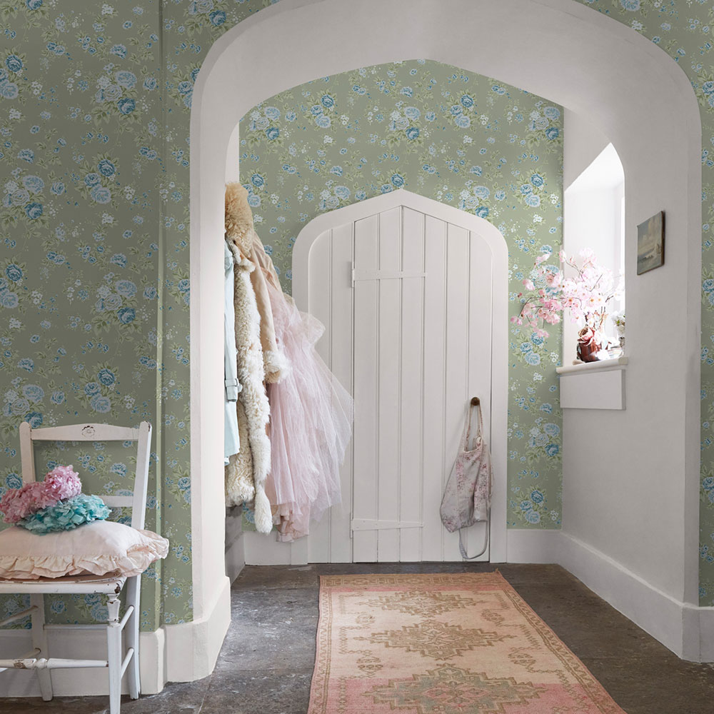 Wallpaper, green, flowers, 125131, Shabby Chic by Rachel Ashwell