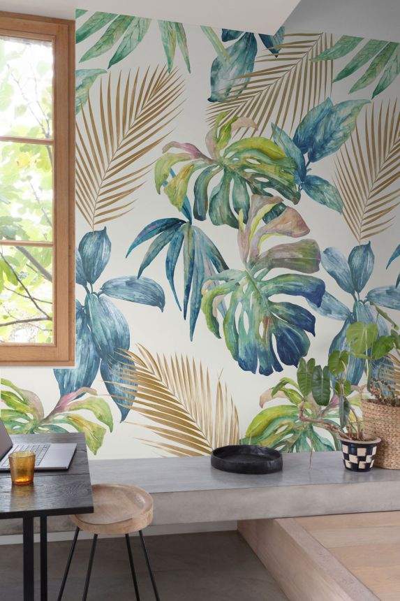 Beige wallpaper, Leaves, A54501, One roll, one motif 2, Grandeco