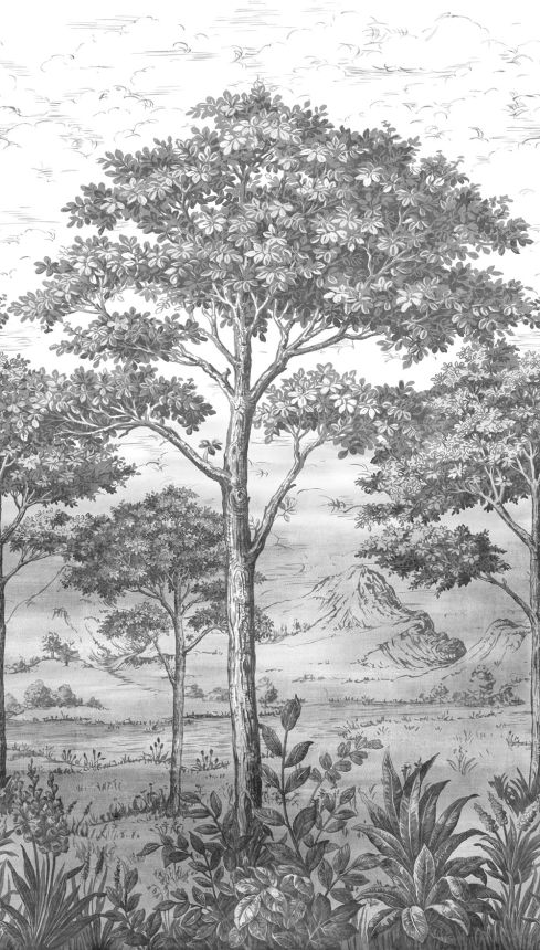 Beige wallpaper, Landscape, trees, A56702, One roll, one motif 2, Grandeco