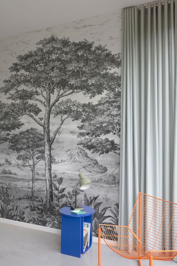 Beige wallpaper, Landscape, trees, A56702, One roll, one motif 2, Grandeco