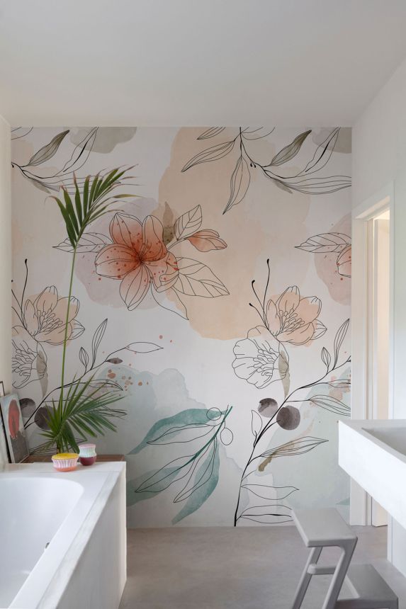 Beige wallpaper, Flowers, A72701, One roll, one motif 2, Grandeco