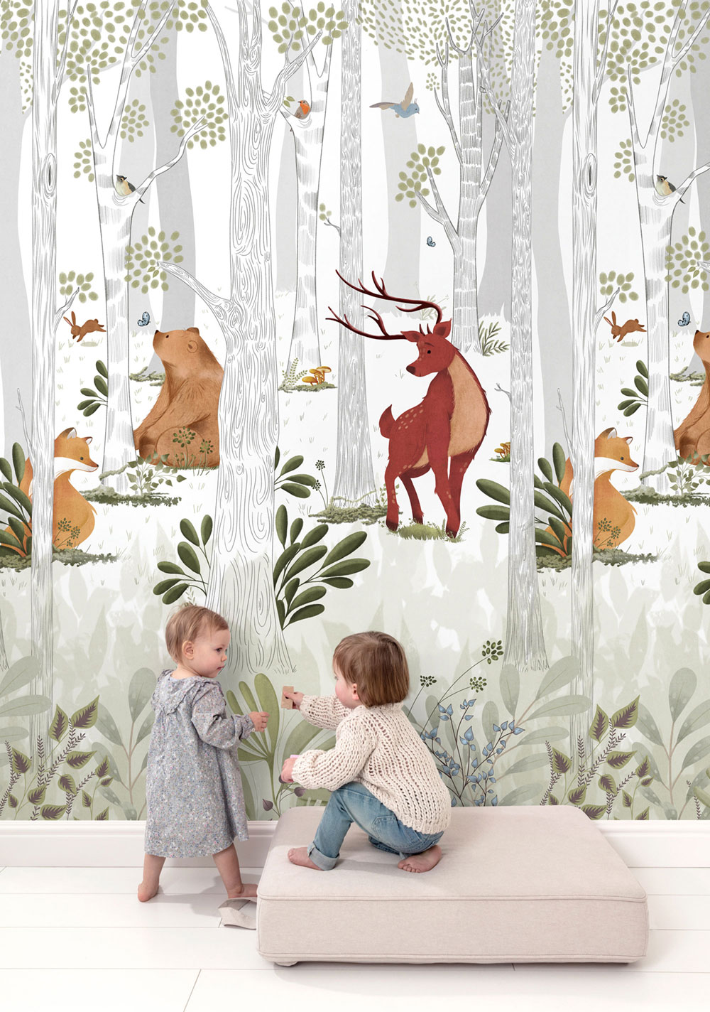 Kids’ beige wallpaper, forest animals, A73301, One roll, one motif 2, Grandeco