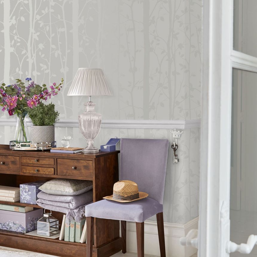 Wallpaper, white-cream, trees, leaves, 113341, Laura Ashley Signature