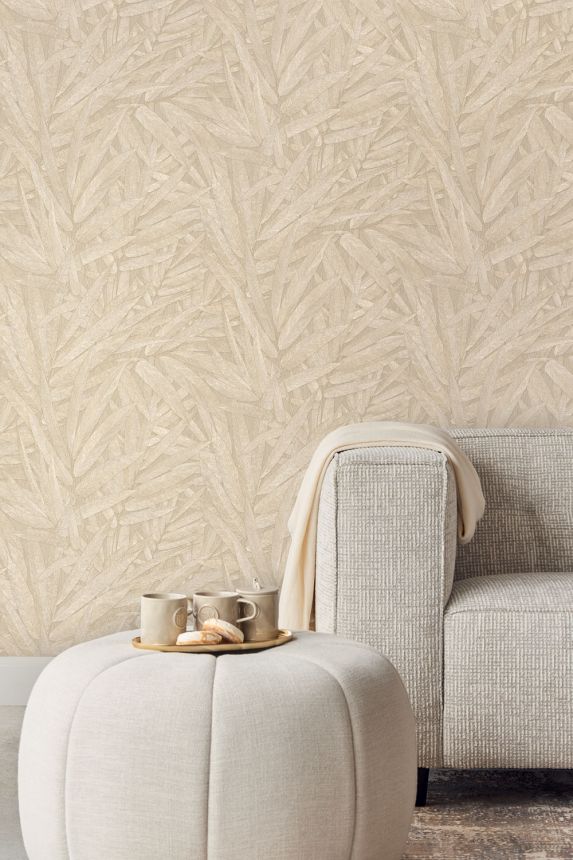 Wallpaper, cream-beige, leaves, 350540, Riviera Maison, Eijffinger
