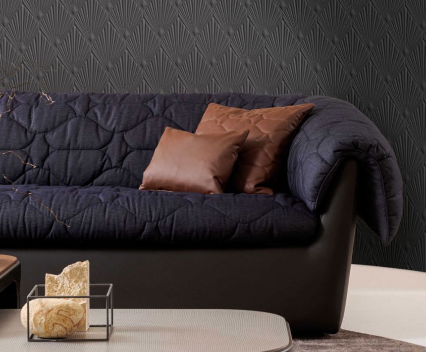 Luxury geometric wallpaper, grey-black, Art Deco, Z30324, Casa 8, Trussardi