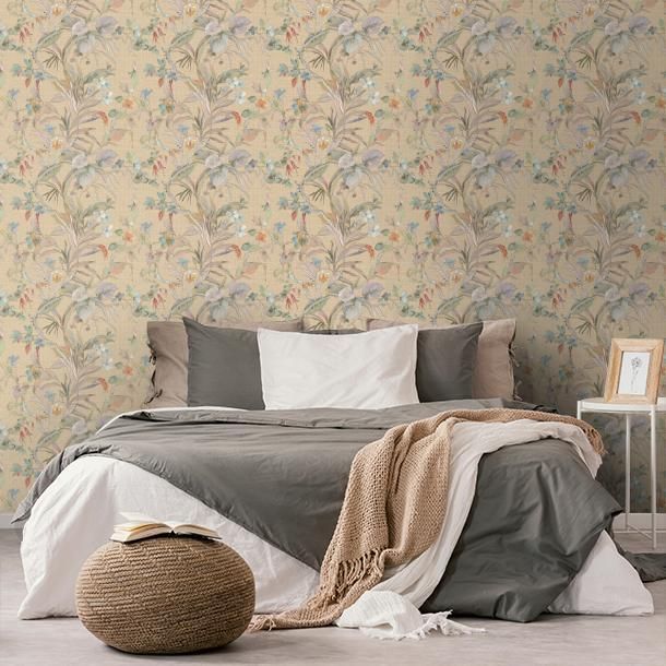 Luxury wallpaper, beige, flowers, leaves, Z30326, Casa 8, Trussardi