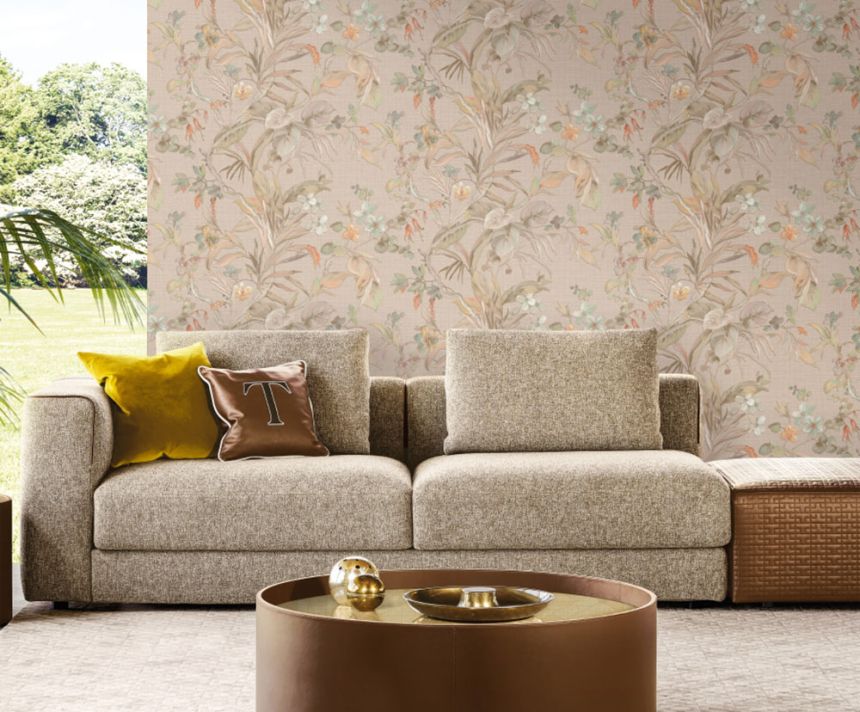 Luxury wallpaper, beige, flowers, leaves, Z30338, Casa 8, Trussardi
