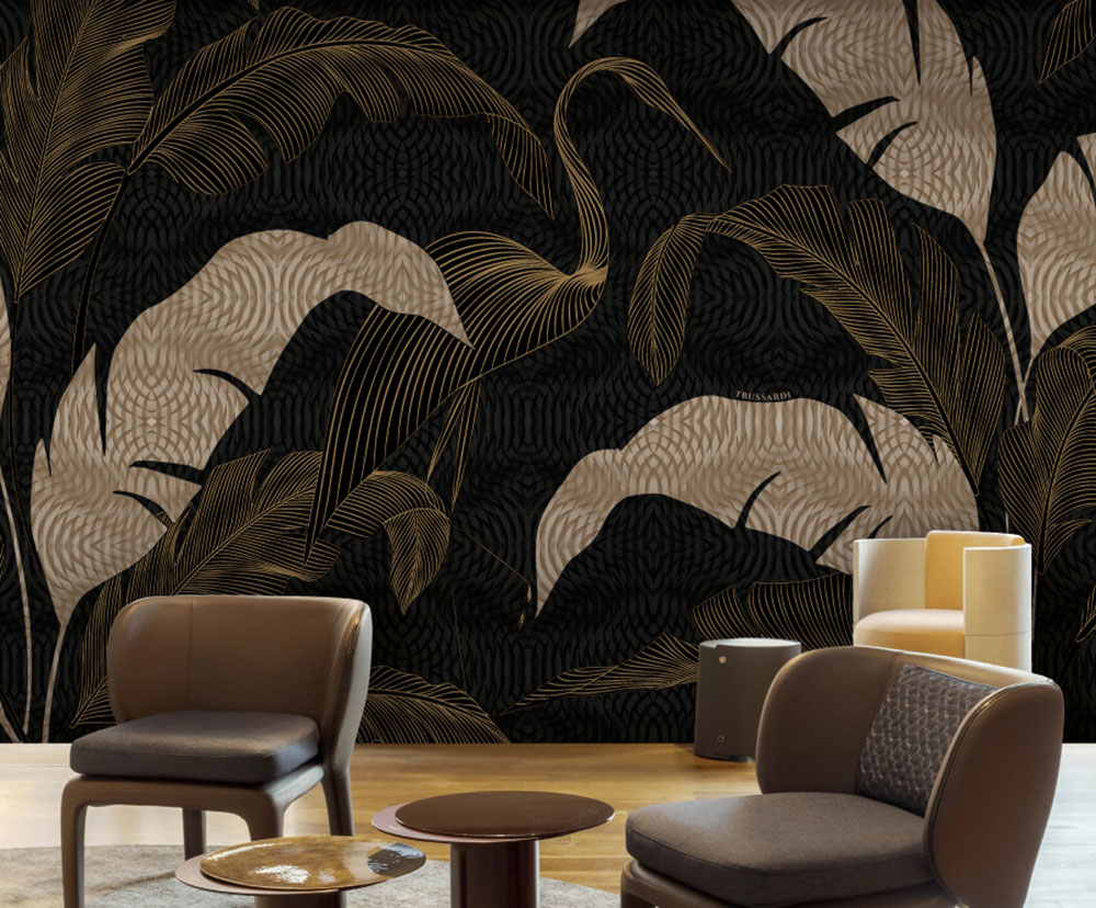 Luxury wall mural, brown-beige, ibis, leaves, Z30371, Casa 8, Trussardi