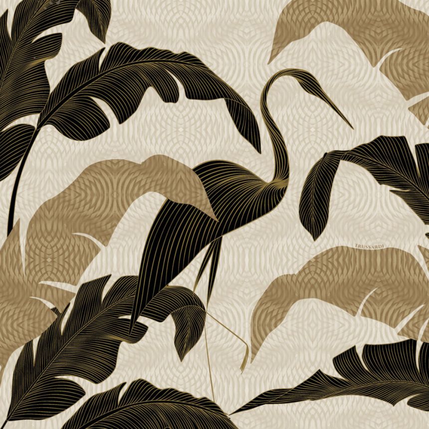 Luxury wall mural, brown-beige, ibis, leaves, Z30372, Casa 8, Trussardi