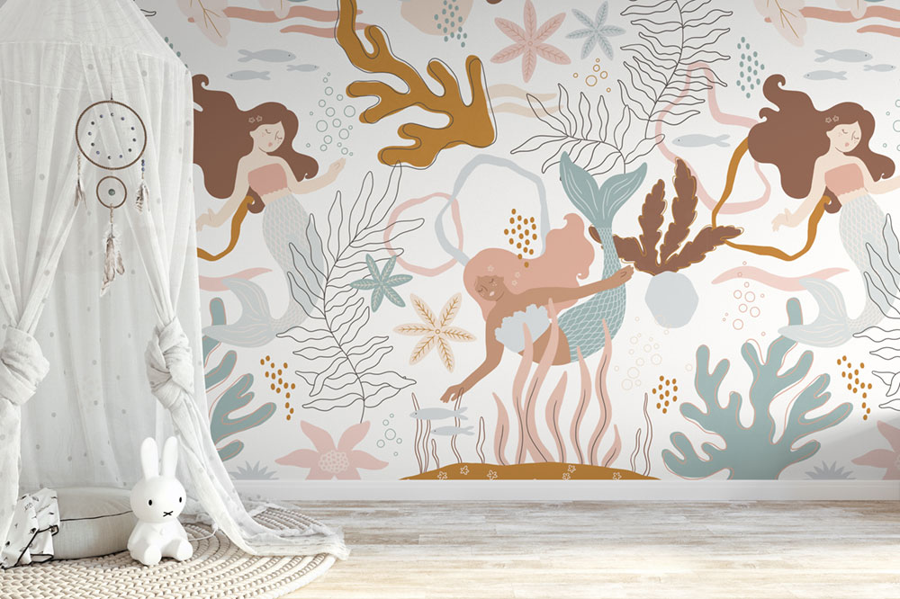 Children’s wallpaper mural, mermaids, RB010-RC, Daydreamers, Grandeco