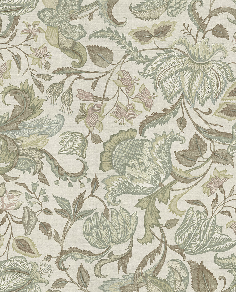 Wallpaper, beige-green, flowers, 350641, Amber, Eijffinger