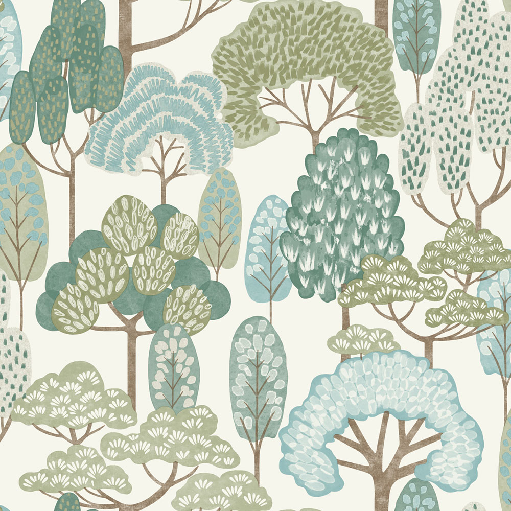 Kids wallpaper, turquoise, trees, LD2109, Little Dreamers, Grandeco