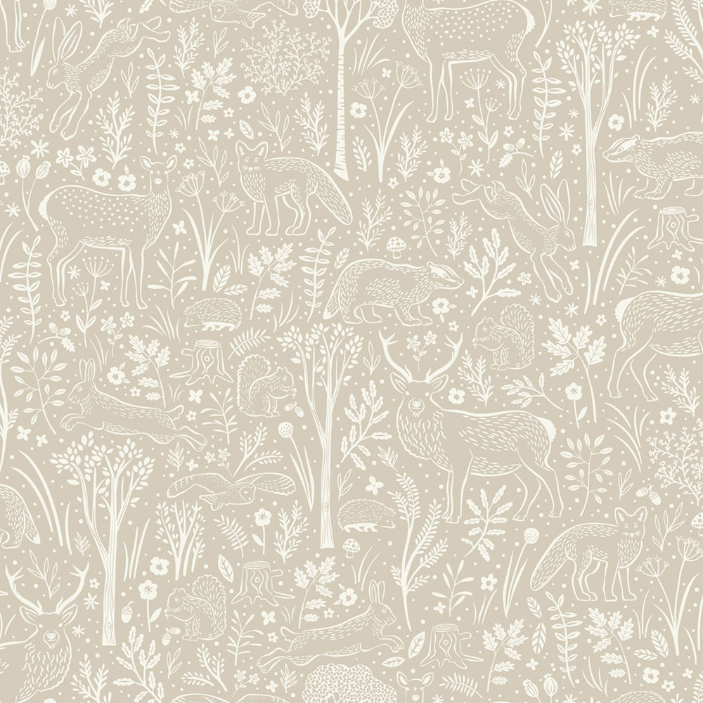 Wallpaper, grey-beige, forest animals, LD3403, Little Dreamers, Grandeco