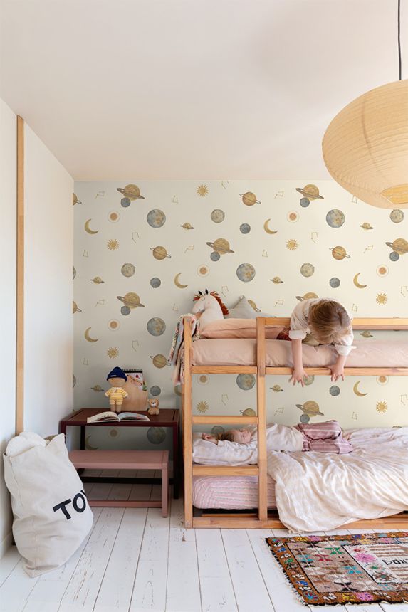 Kids wallpaper, cream, space, LD3519, Little Dreamers, Grandeco
