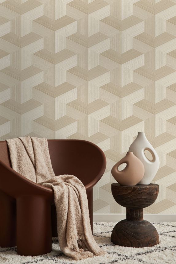 Wallpaper, beige, geometric pattern, 347949, 3D Reflections, Origin