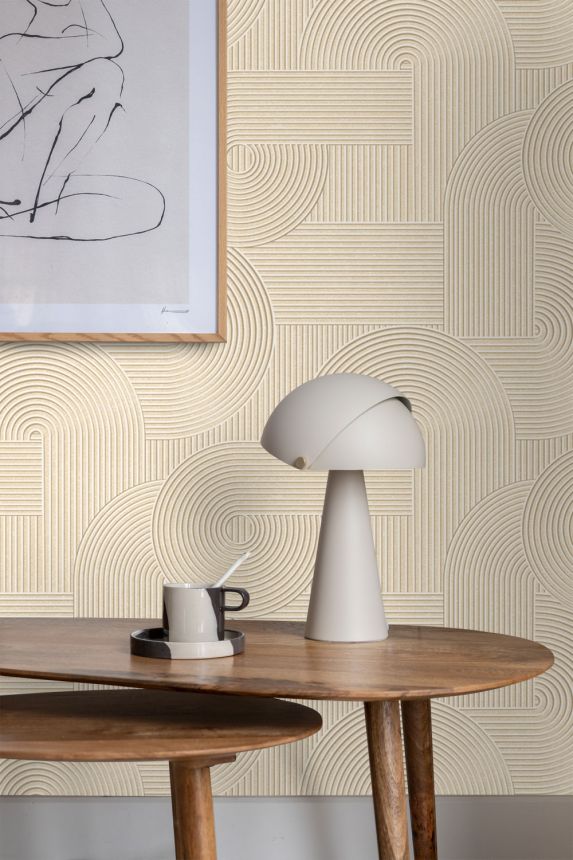 Wallpaper, beige, 3D geometric pattern, 348015, 3D Reflections, Origin