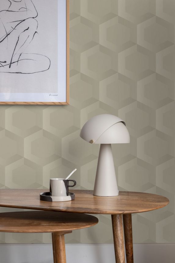 Wallpaper, beige, hexagons, 348019, 3D Reflections, Origin