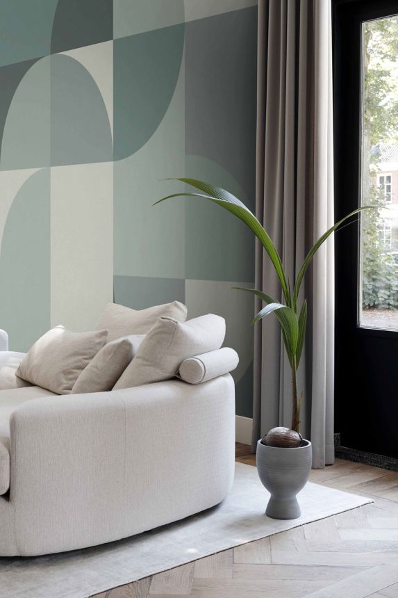 Mural wallpaper, green, grey, geometric pattern, 357323, 3D Reflections, Origin