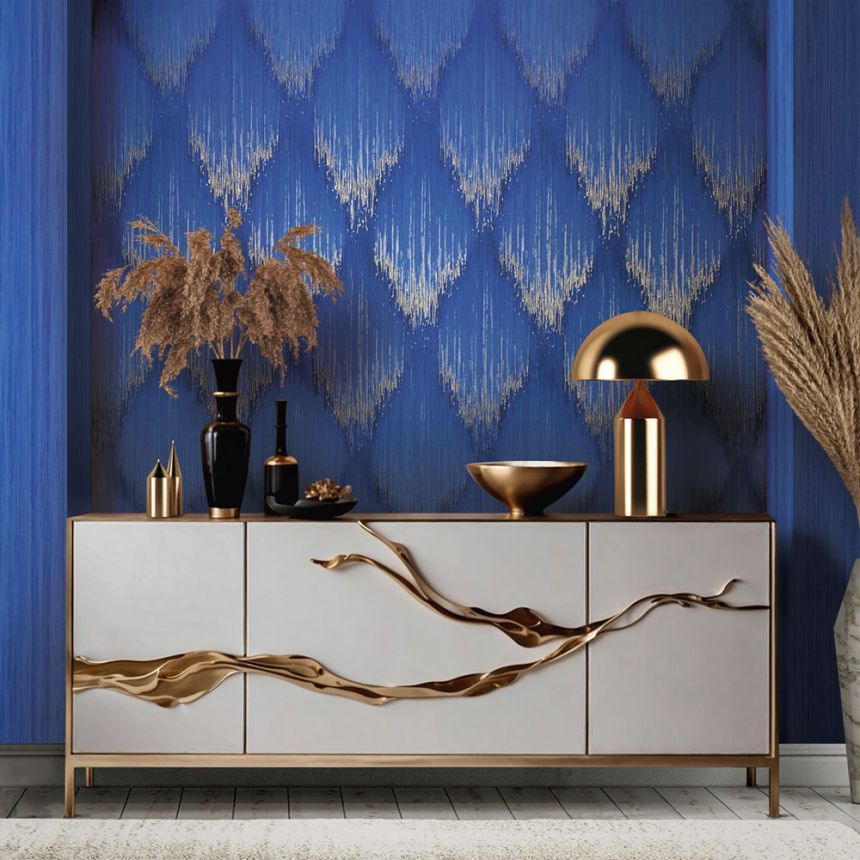 Wallpaper, Blue-Gold, Graphic Pattern, 35808, Papis Loveday Fashion Icon, Marburg