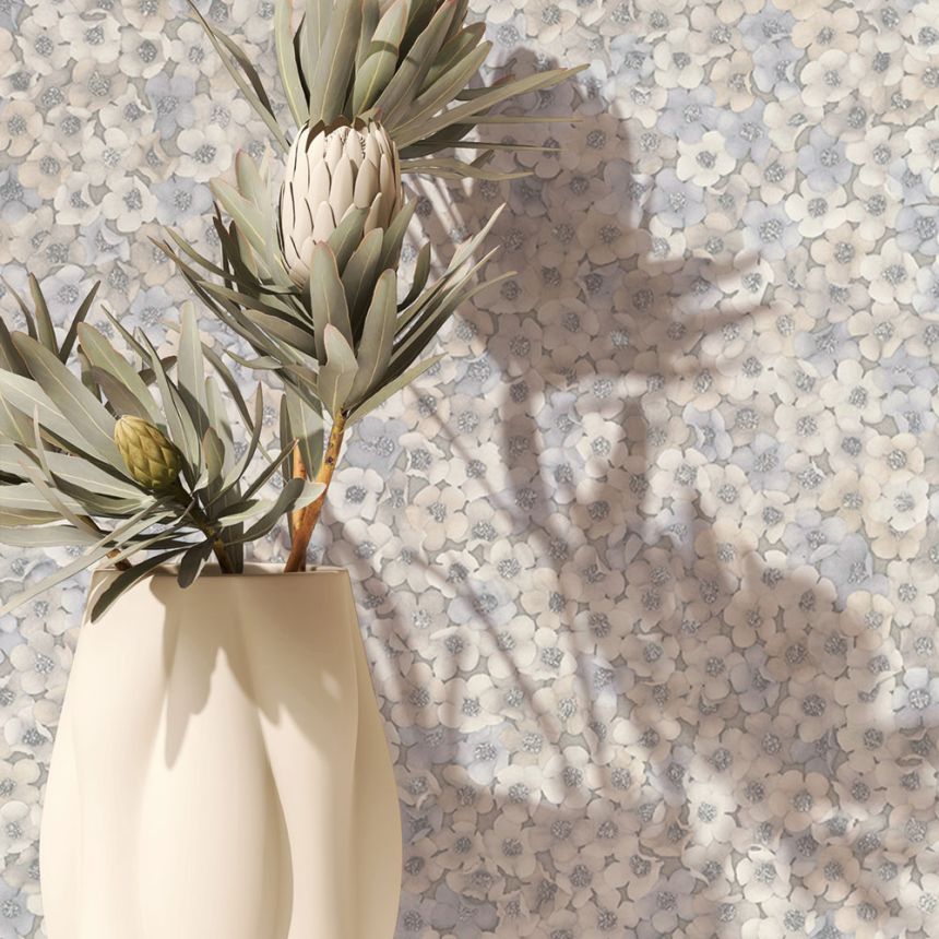 Wallpaper, Grey-Blue, Beige, Flowers, 35843, Papis Loveday Fashion Icon, Marburg