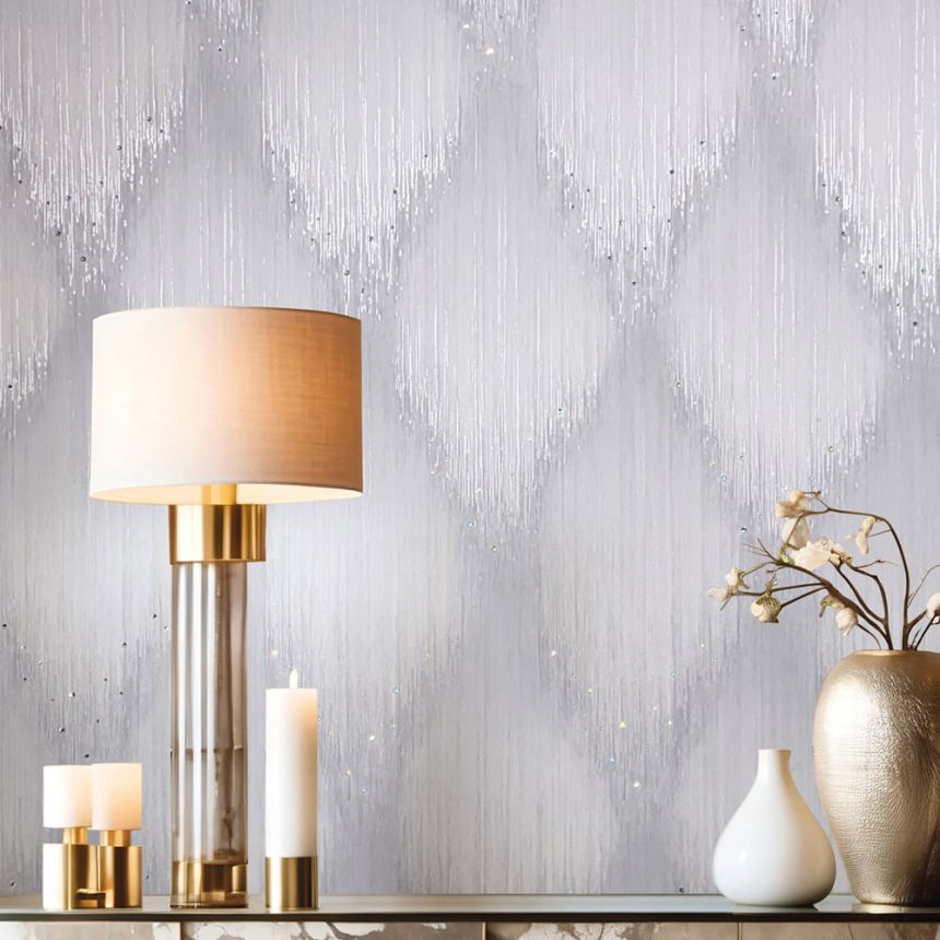 Wallpaper, Grey-White, Graphic Pattern with Crystals, 35883, Papis Loveday Fashion Icon, Marburg