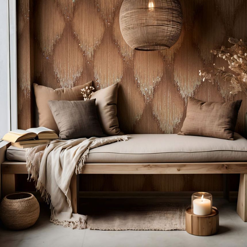 Wallpaper, Brown-Gold, Graphic Pattern with Crystals, 35885, Papis Loveday Fashion Icon, Marburg