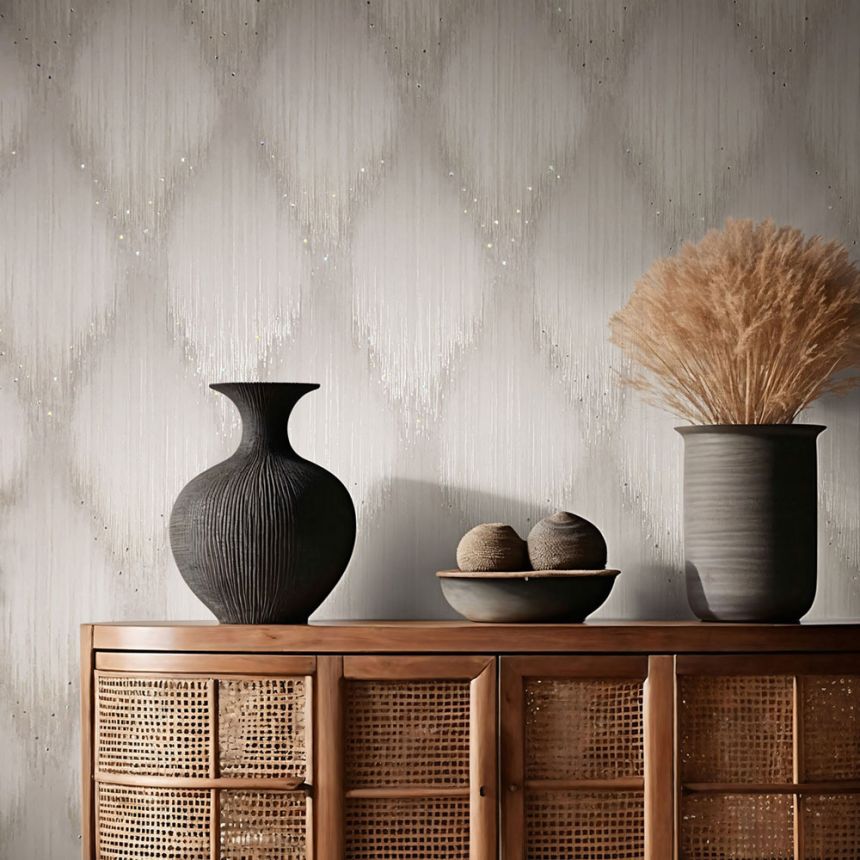 Wallpaper, Grey-Cream, Graphic Pattern with Crystals, 35887, Papis Loveday Fashion Icon, Marburg