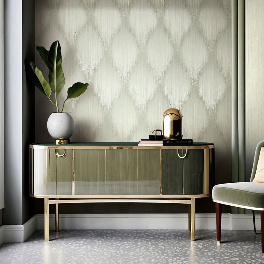 Wallpaper, Green, Graphic Pattern with Crystals, 35889, Papis Loveday Fashion Icon, Marburg