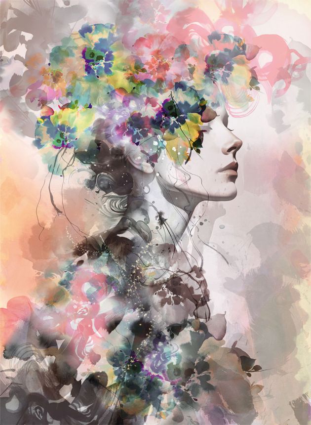Wall Mural, Girl with Flowers, 35897, Papis Loveday Fashion Icon, Marburg