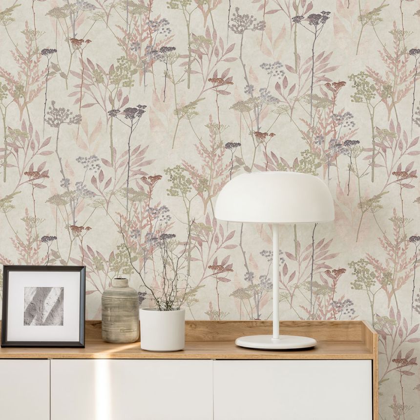 Wallpaper, white-pink, grasses, leaves, 125061, Vavex 2027